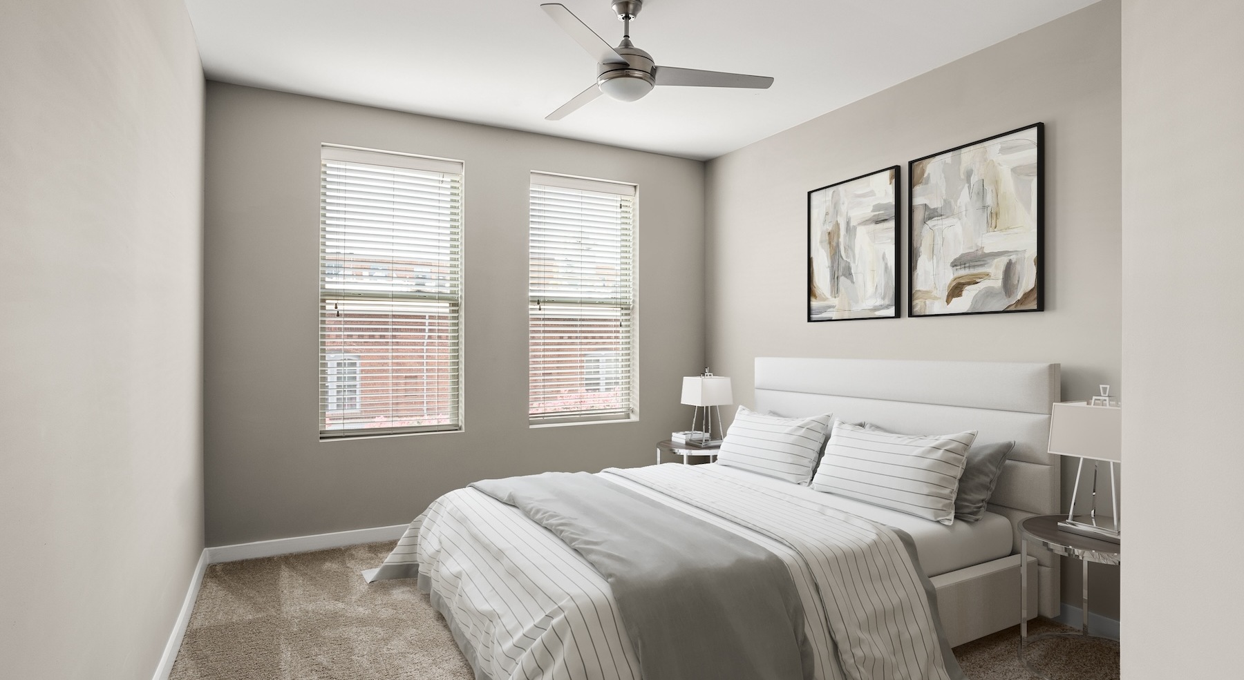Bedroom with natural lighting and high ceilings