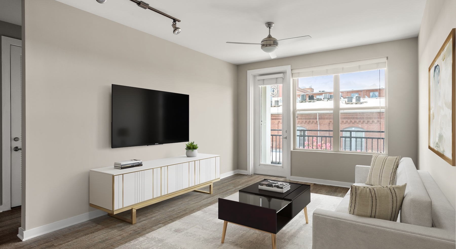 Open space living area with natural lighting