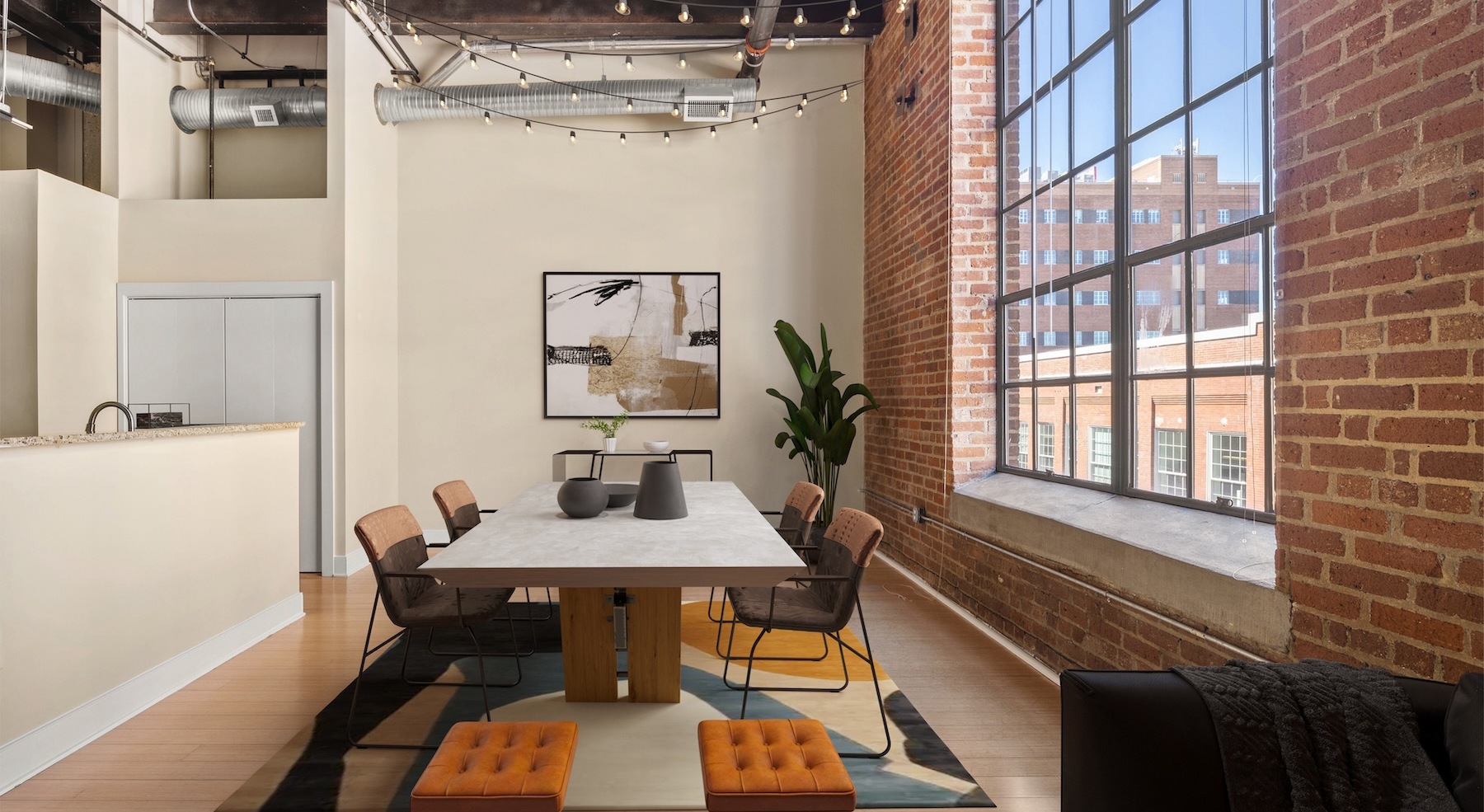 Ample dining area with natural light